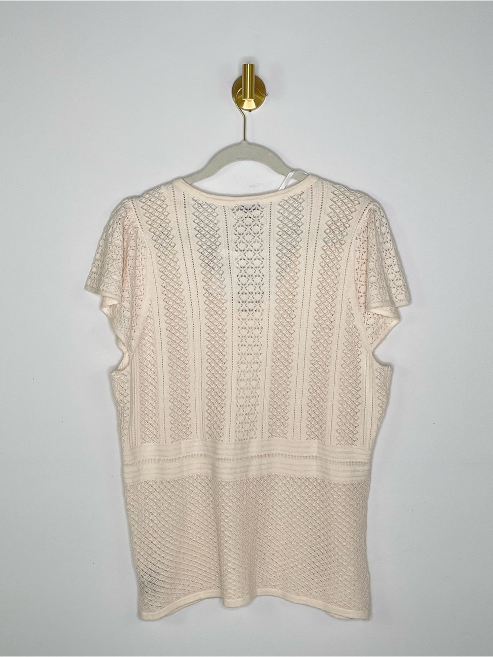Feminine | NWT Torrid Crochet Cream Knit V-Neck Flutter Short Sleeve Sweater Top - Picture 9 of 11